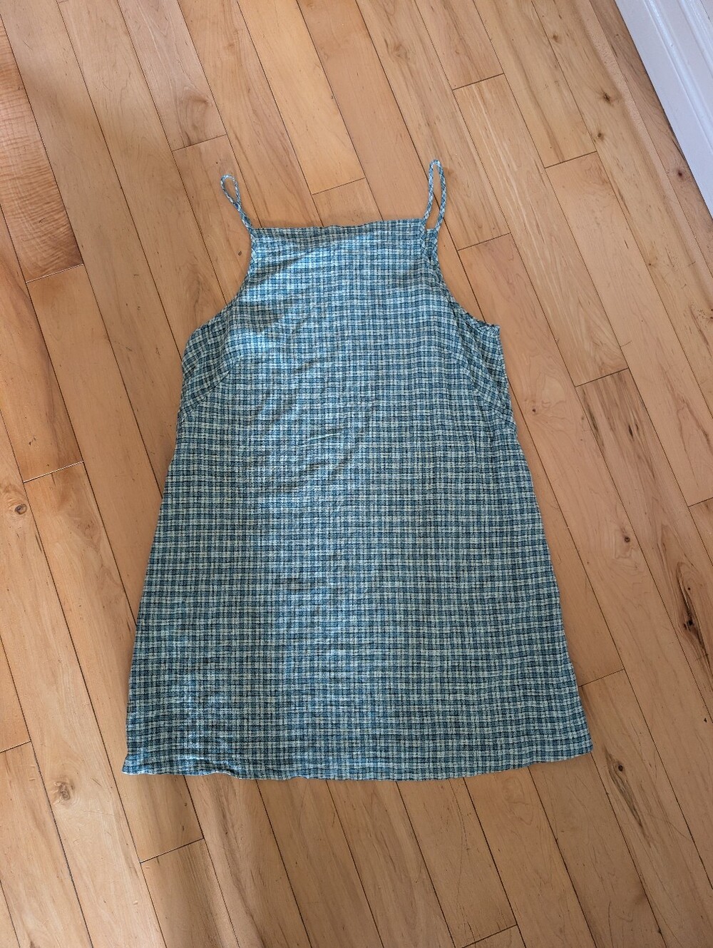Green Plaid Spaghetti-Strap Dress